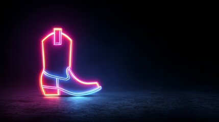 Poster - Neon Cowboy Boot Sign - Glowing neon cowboy boot icon on dark background. Perfect for western, country, or nightlife themes