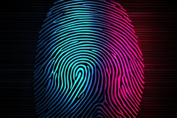 Poster - Neon Fingerprint Texture - Abstract fingerprint, neon blue and pink, technology, identity, security, unique
