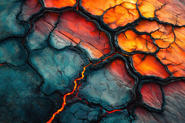 Poster - Molten lava flows through cracked, dark earth, creating a vibrant contrast of fiery orange and cool teal.