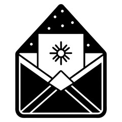 Wall Mural - black and white mail envelope icon design with a star symbol for web business