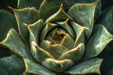 Poster - Close-up of a succulent plant, showcasing its intricate, spiky leaves and rosette pattern.
