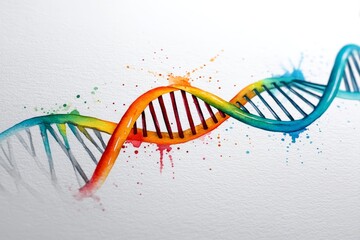 Poster - Vibrant DNA Helix Watercolor - Colorful watercolor painting of a DNA double helix, scientific, genetic, biology, research