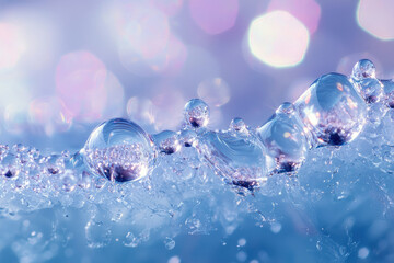 Poster - Close-up of glistening, translucent bubbles forming a wave on a cool, icy surface.