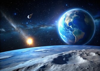 Wall Mural - Stunning Earthrise, Comet, and Moon: Celestial Alignment Stock Photo