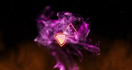 Poster - Glowing neon-orange hourglass shape swirling within pink-purple smoke in dark abstract space
