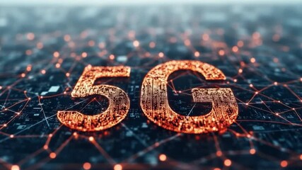 Aufkleber - 5G Technology: An eye-level view of 5G technology and network connectivity with intricate data lines, showcasing advanced communication.