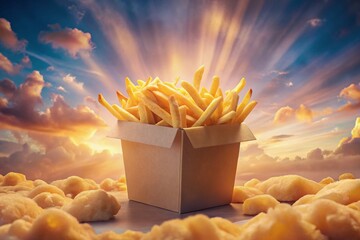 Wall Mural - surreal cardboard fries: abstract food photography with whimsical lighting