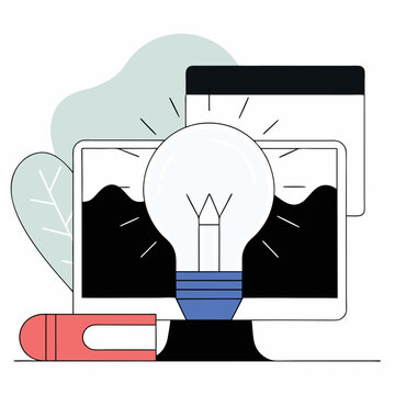 A brilliant idea illuminating a computer screen, symbolizing digital innovation and creative breakthroughs, with a simple minimalist style and muted color palette.