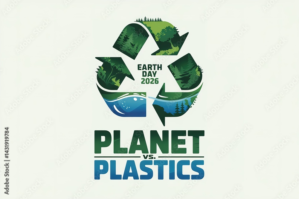Planet Vs Plastics Earth Day 2026 Design Recycling Arrow Symbol With planet-vs-plastics-earth-day-2026-design-recycling-arrow-symbol-with