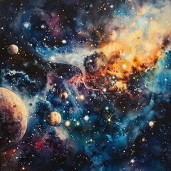 Wall Mural - explore the vastness of the universe with swirling galaxies, shining stars, and distant planets in a