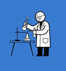 Wall Mural - cartoon scientist character with laboratory equipment working on experiments