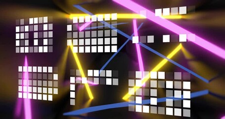Aufkleber - neon light beams criss-crossing over semi-transparent square grids in animated illustration