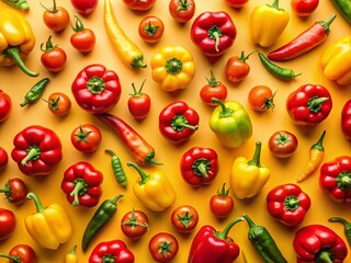 Wall Mural - Vibrant Vintage Still Life: Colorful Peppers & Tomatoes on Yellow