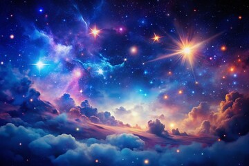 Wall Mural - Vintage Abstract Night Sky: Glowing Stars and Bokeh Lights Background