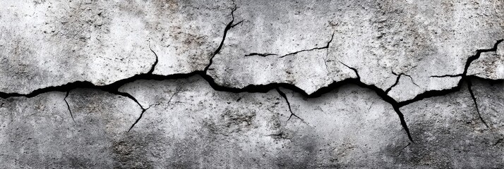 Poster - Cracked Concrete Wall Texture - A high-resolution of a cracked concrete wall, perfect for backgrounds or textures. Shows significant damage and aging