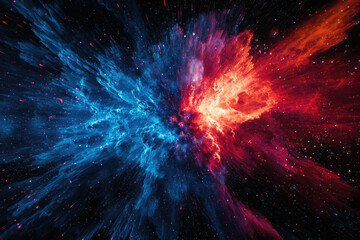 Poster - A vibrant cosmic explosion, fiery red and cool blue nebulae clash in a spectacular display of stellar energy.