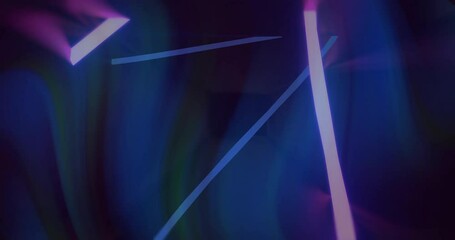 Poster - Neon light beams moving across dark gradient, showing glowing purple rod and cyan slats in 3D
