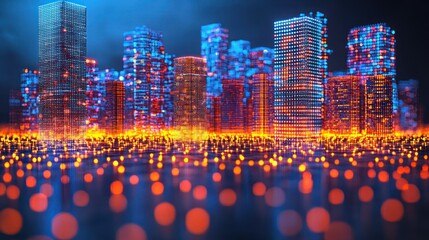 Poster - Futuristic Cityscape: A Digital Metropolis at Night