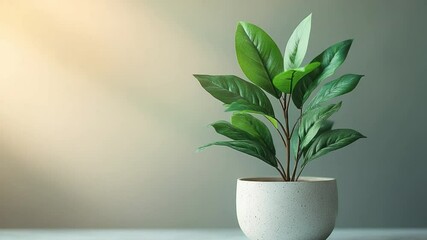 Aufkleber - Growth in the Sunlight: A close-up view of a vibrant green plant in a white pot, with sunlight streaming in through the window, creating a serene and natural scene.  