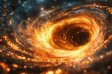 Poster - A mesmerizing cosmic vortex, swirling with fiery energy and celestial dust, drawing the eye into its glowing depths.