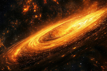 Fototapete - Fiery cosmic swirl, a swirling galaxy with a bright, incandescent core in a dark space.