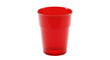 © vision code - A single red plastic cup is centered against a black background showing its simple cylindrical shape clearly