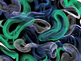 Aufkleber - Abstract Swirls: Vibrant, dynamic swirls in teal, blue, grey and black create a mesmerizing abstract design, perfect for backgrounds or artistic projects.