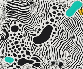 Aufkleber - Abstract Shapes Composition: A dynamic composition of abstract shapes, including stripes, dots and organic forms. Bold design elements with color accents that add a striking visual appeal. 