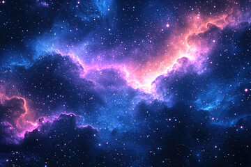 Poster - A breathtaking cosmic vista showcasing vibrant nebulae in shades of pink and blue, scattered with countless stars.