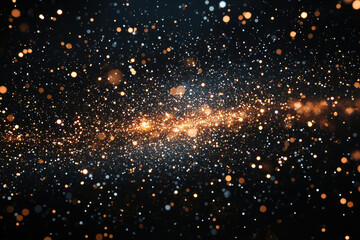 Poster - Abstract background with golden and white glitter particles on black, resembling a sparkling galaxy or cosmic dust.