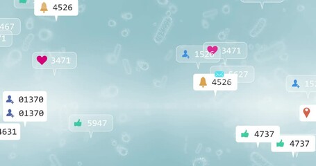 Poster - Floating social media notification icons showing number counters moving over teal gradient backdrop