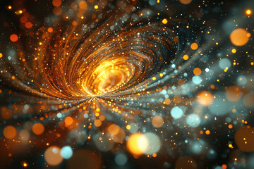 Fototapete - A swirling vortex of golden and teal lights, creating a mesmerizing cosmic abstract art.