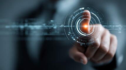 Poster - A hand reaches out to touch a digital interface, symbolizing technology and innovation.