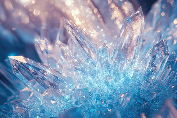 Poster - A mesmerizing cluster of blue ice crystals, sparkling and reflecting light, showcasing intricate facets and frosty textures.