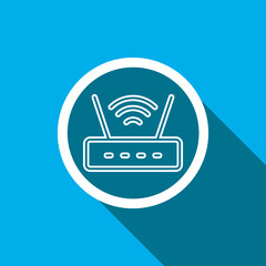 Poster - Wi Fi icon vector. Wireless router icon sign symbol in trendy flat style. Wifi icon image, Wifi icon illustration isolated on blue background