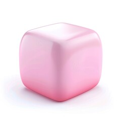 Poster - Pink, rounded cube form against white background.