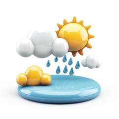 Poster - Cartoon weather icons, digitally rendered on a circular platform.
