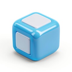 Poster - Light-blue cube with recessed white buttons.