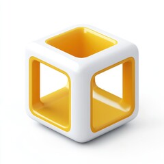 Poster - Hollow white cube with vibrant yellow accents.