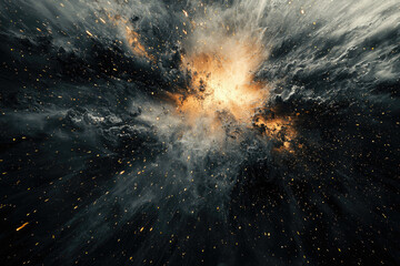 Poster - A cosmic explosion, fiery debris and swirling nebulae create a breathtaking spectacle of celestial chaos.
