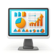 Poster - Computer monitor displaying various business graphs and charts.