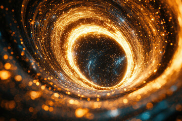 Poster - A swirling vortex of golden light and dark matter, cosmic energy and nebulae.