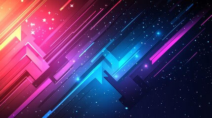 Poster - On a black background, a modern realistic illustration showcases a futuristic cyber space with an abstract neon arch and a laser beam corridor, ideal for nightclub decoration, on a dark stage