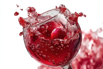 Poster - The vibrant burst of red wine and fruit: A dynamic splash in a wine glass captures the essence of refreshment and flavor with a clean, white background.
