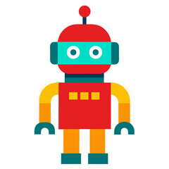 Poster - A whimsical robot, its body is a bright, modern design and clean aesthetic, standing ready for the future, with anticipation of discovery and technological advancement.