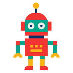 Poster - A friendly cartoon robot, a cheerful and colorful design, standing with its arms by its sides and a bright antenna on its head, ready for any technological adventure. vector illustration