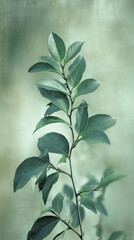 Poster - Green leaves branch, delicate texture, soft light, nature, serenity, calm, peaceful, minimalist, elegant, simple, background, wallpaper, free space