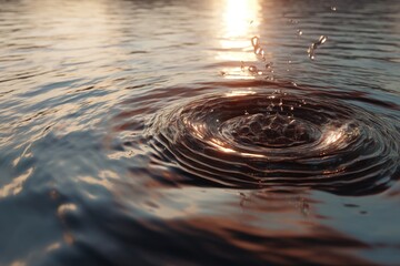 Poster - a close-up shot of water ripples forming concentric circles after a drop falls into the serene lake 