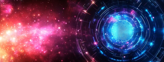 Poster - A state-of-the-art fingerprint scan technology shield is placed on a digital background, signifying cybersecurity and data protection