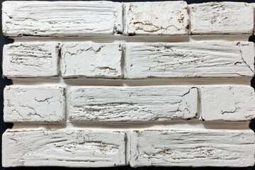 Poster - a close-up of an old white brick wall with a weathered texture and visible cracks, ideal for backgro